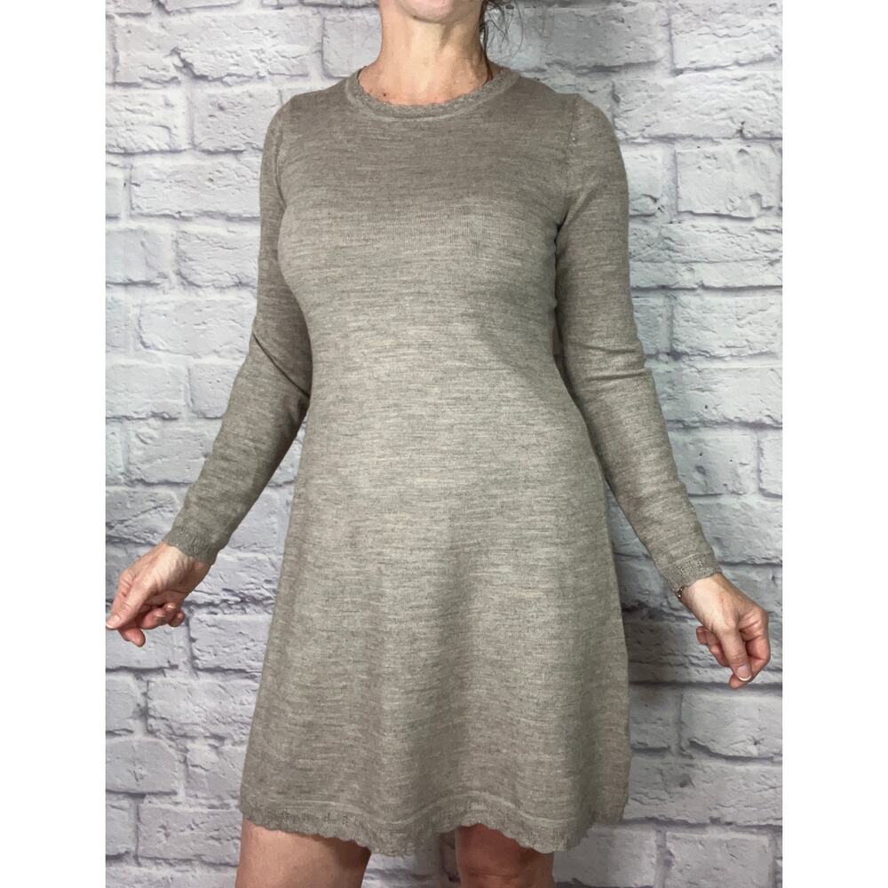 Soft& Warm Neutral Merino Wool Blend Sweater Dressw/Crochet Details by Tahari - Picture 8 of 9